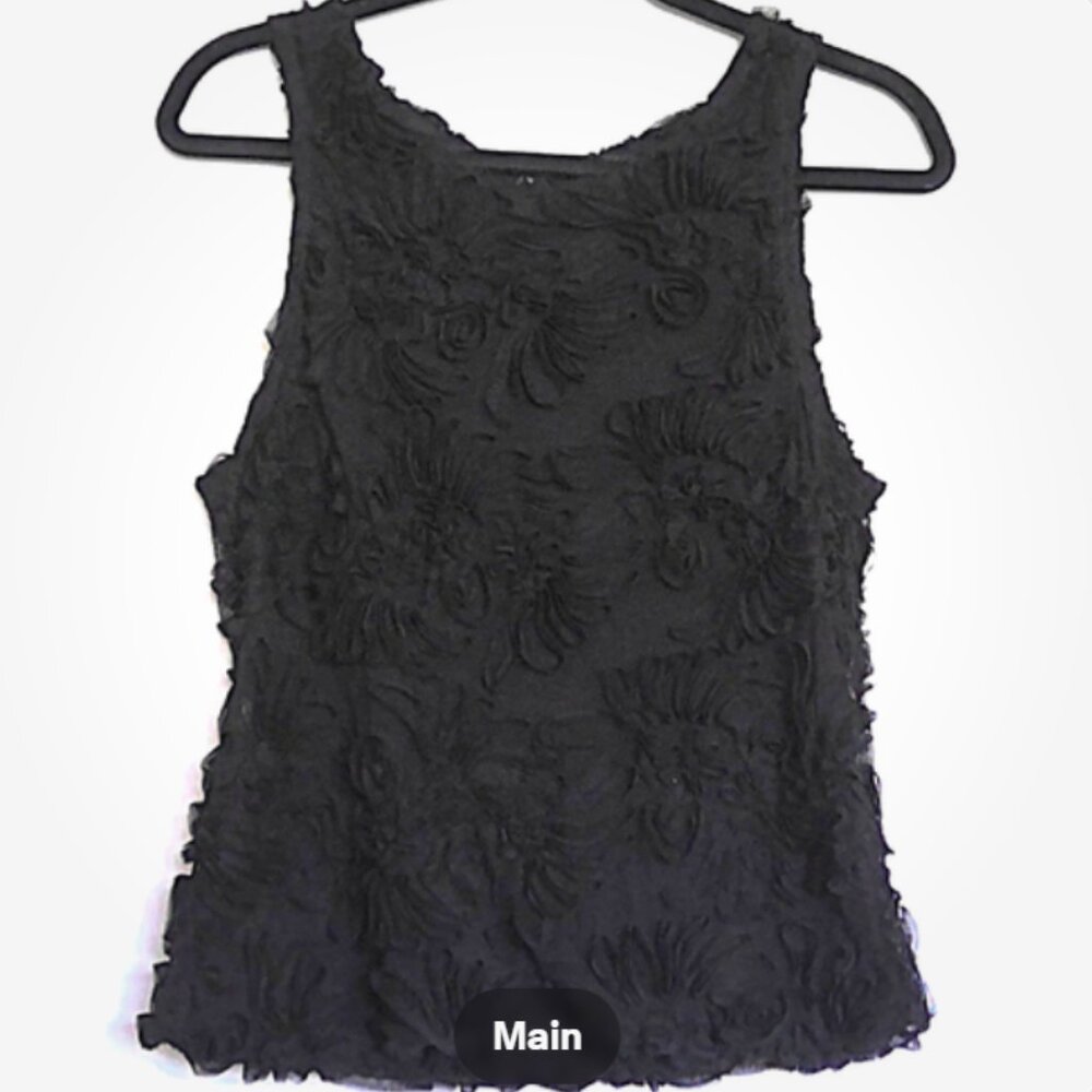 Banana Republic Petite Dressy Black on Black Top Floral Sleeveless EUC Sz  P M